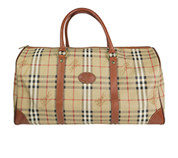 Vintage Nova Check Boston Travel Bag, Canvas/Leather, Beige/Tan, 1*